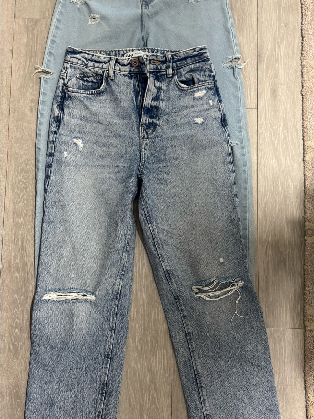 Zara Light Blue Slim Straight Distressed Jeans and Vintage Denim Tennis jeans